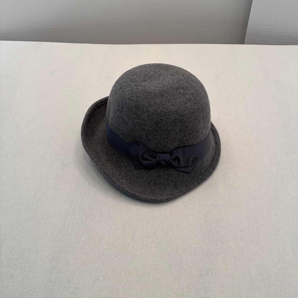 Nine West Womens Charcoal Gray Wool Felt Cloche Hat Ribbon Bow Accent Vintage